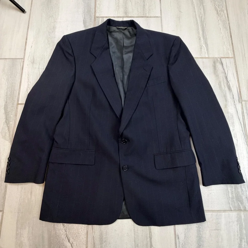 Christian Dior Monsieur Navy Blue Pinstripe Blazer 42R Vintage Two Button Jacket